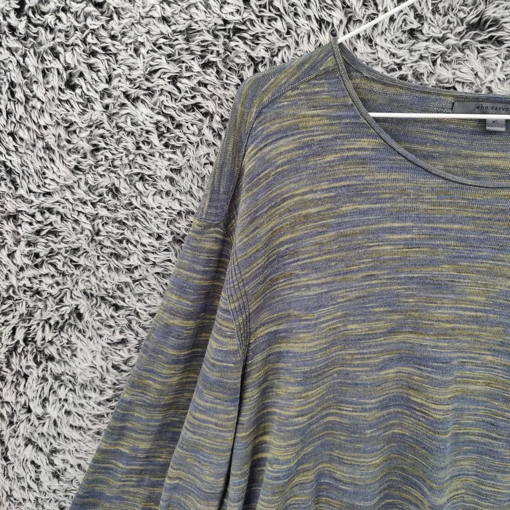 John Varvatos Men Minimalist Linen Cotton Sweater XL Blue Green Space Dye Marled